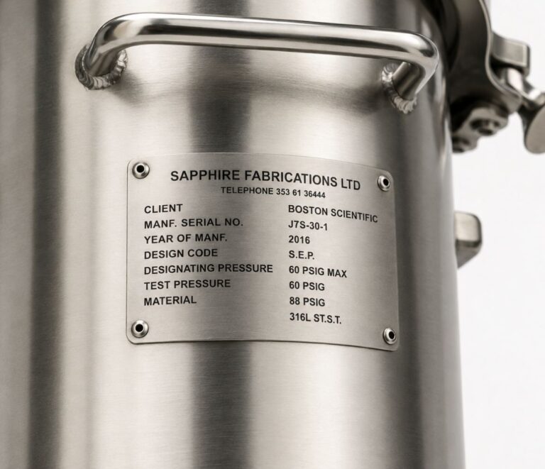 Stainless steel tank data plate